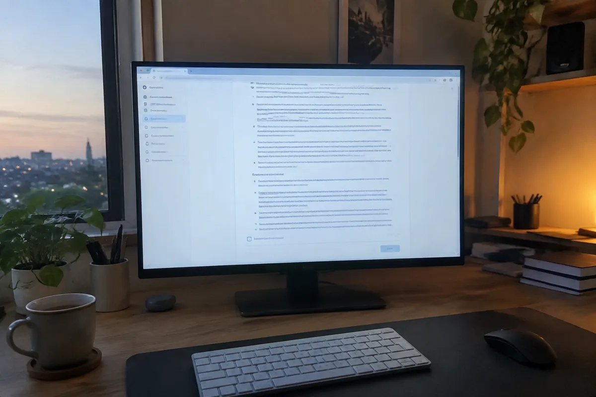 a phone held up photographing a monitor showing a long scrolling terms document in a browser with a checkbox at the bottom, a techy home off