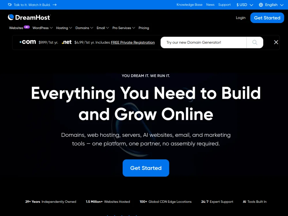 DreamHost homepage