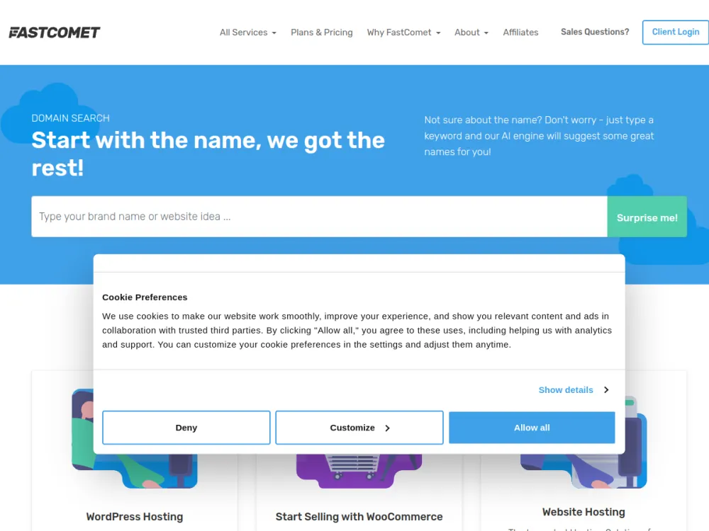 FastComet homepage