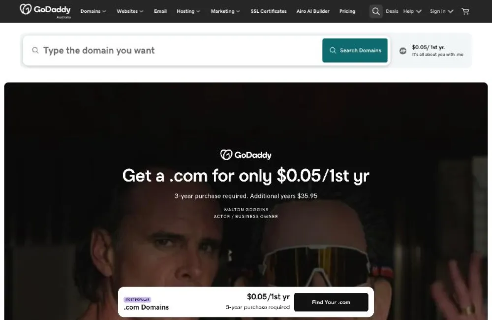 GoDaddy homepage