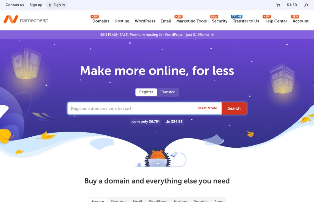 Namecheap homepage