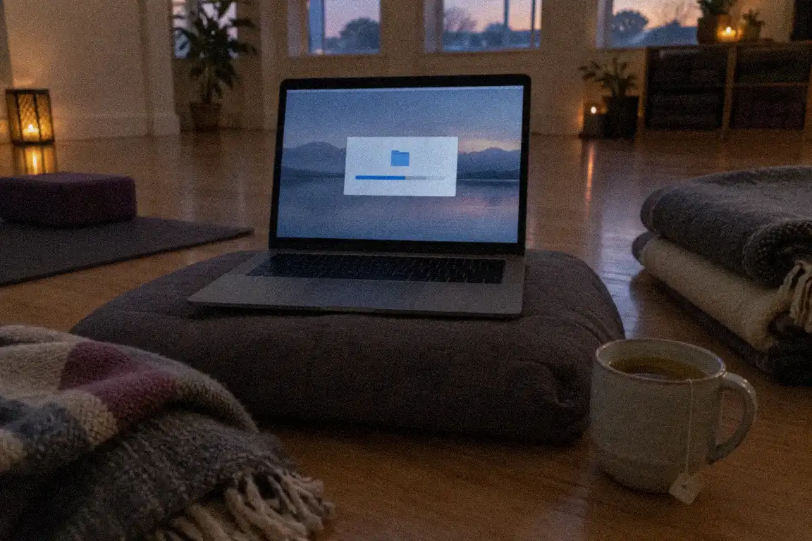 a laptop showing a full site backup downloading
